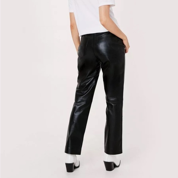 Straight Leg High Waisted Real Leather Pants - Picture 3 of 9